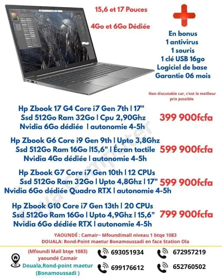 HP ZBook 17 G4 Core i7 Gen 7 – 32Go – SSD 512Go – Nvidia 6Go – 17"