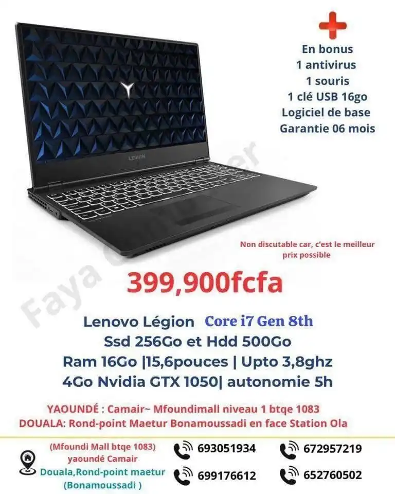 Lenovo Legion Core i7 Gen 8 – 16Go – SSD 256Go + HDD 500Go – GTX 1050 4Go – 15,6"