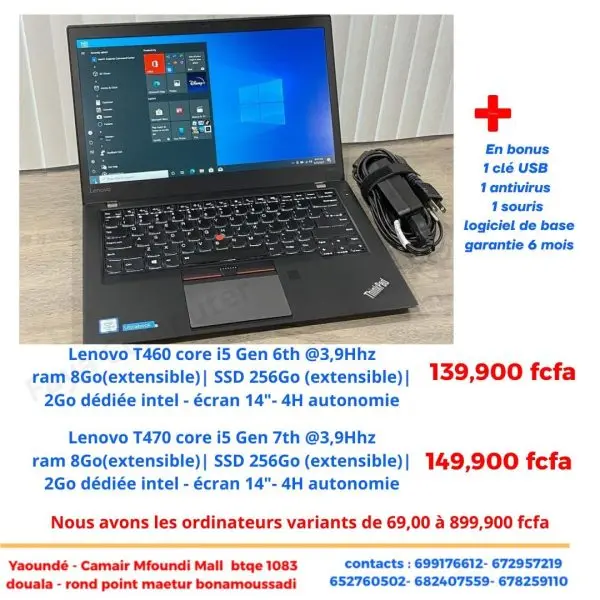 Lenovo ThinkPad T470 Core i5 Gen 7 – 8Go – SSD 256Go – 14"