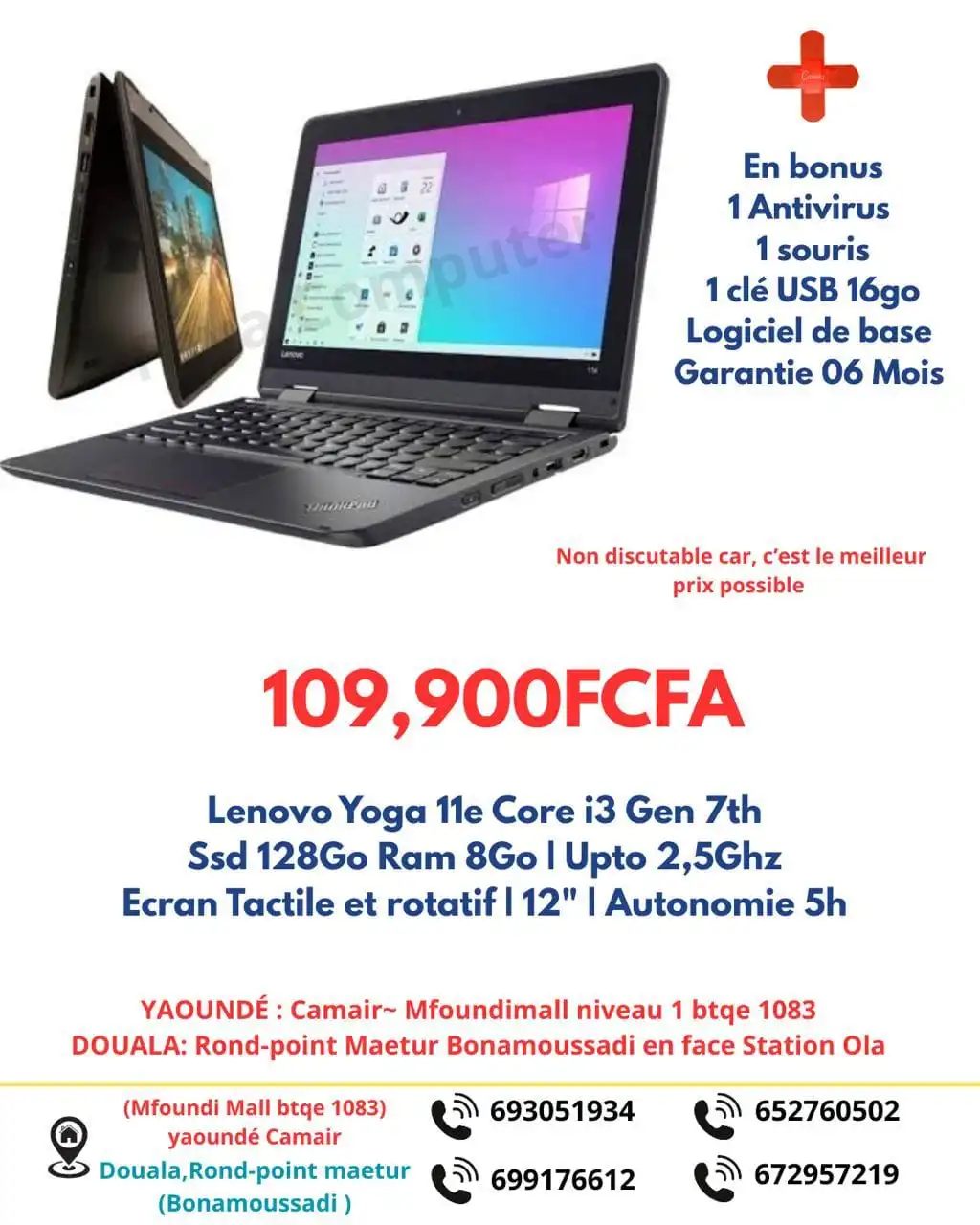 Lenovo Yoga 11e Core i3 Gen 7 – 8Go – SSD 128Go – Tactile rotatif – 12"